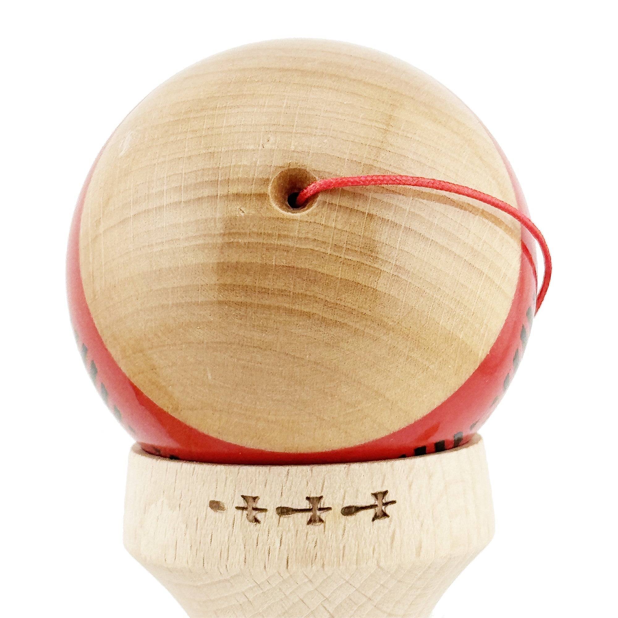Kendama X Originala FREQUENCY, Profesionala, Cupe Mari KING SIZE V3, Super Sticky, Gaura in Baza, Rulment Metalic, din lemn 18 cm, Ata 62/65 cm, Rosu/Maro