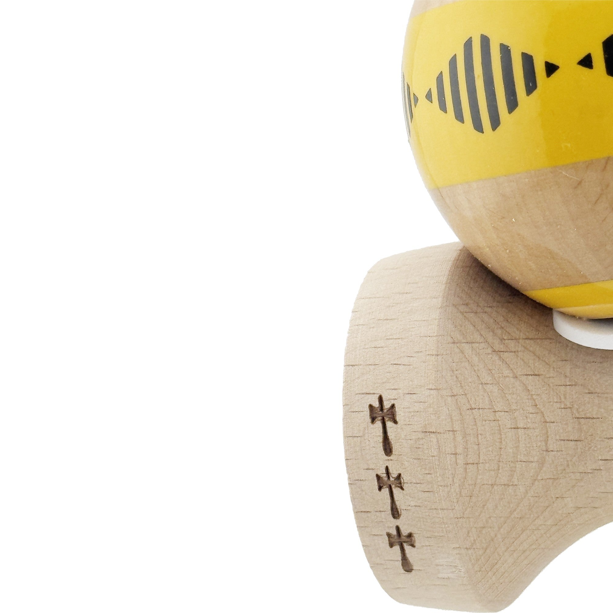Kendama X Originala FREQUENCY, Profesionala, Cupe Mari KING SIZE V3, Super Sticky, Gaura in Baza, Rulment Metalic, din lemn 18 cm, Ata 62/65 cm, Galben/Maro