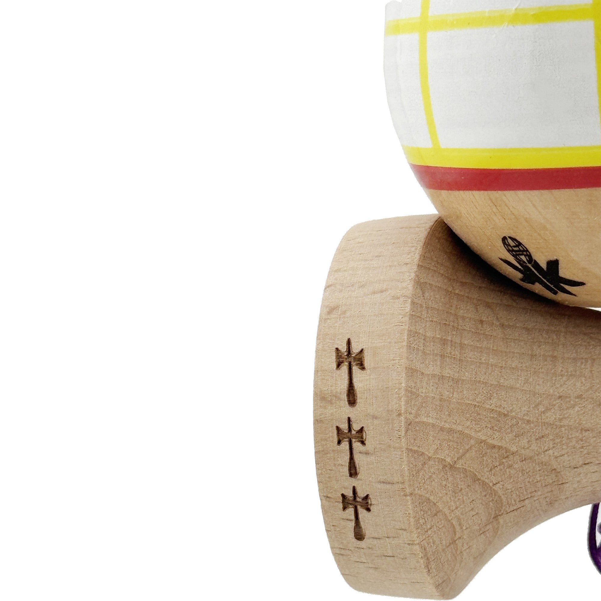 Kendama X Originala, Profesionala, Big Cups V2, Model Glob Super Sticky Legendary Cupe Mari, Rulment Metalic cu Ata 55 cm, Alb/Galben/Rosu