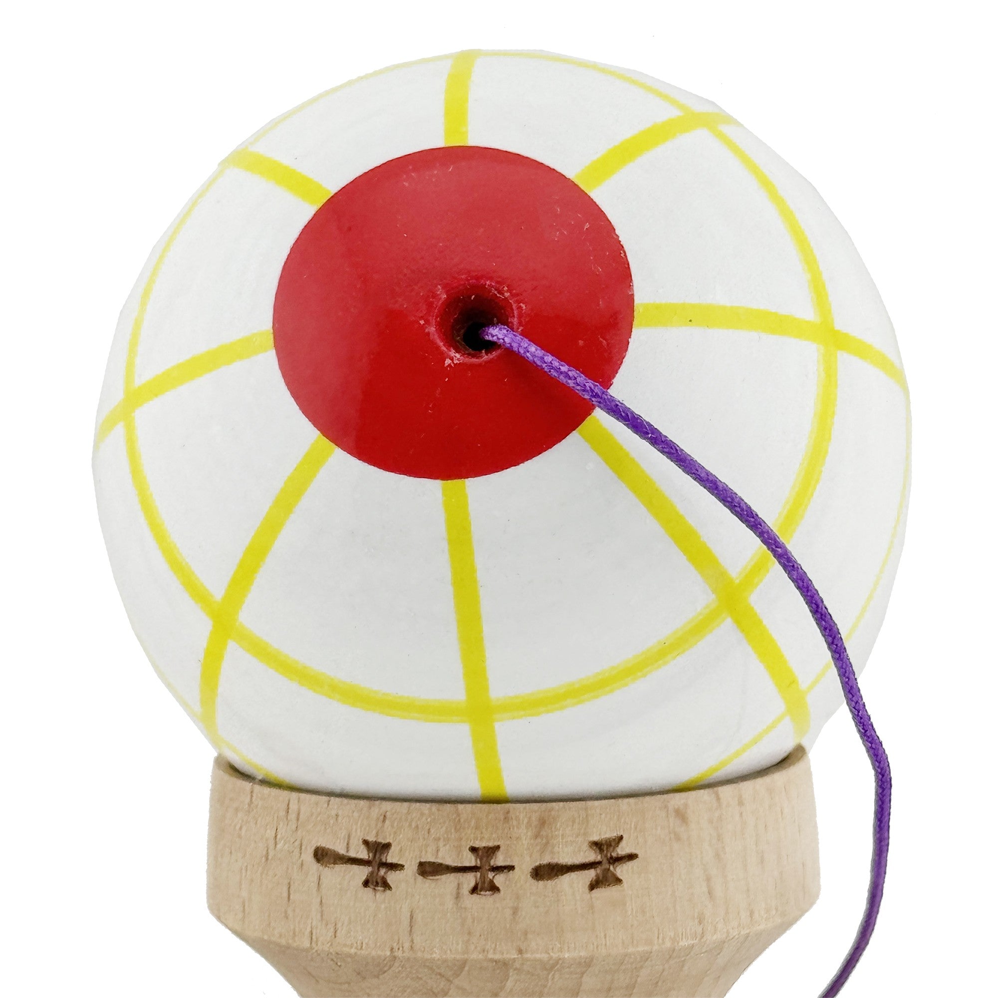 Kendama X Originala, Profesionala, Big Cups V2, Model Glob Super Sticky Legendary Cupe Mari, Rulment Metalic cu Ata 55 cm, Alb/Galben/Rosu