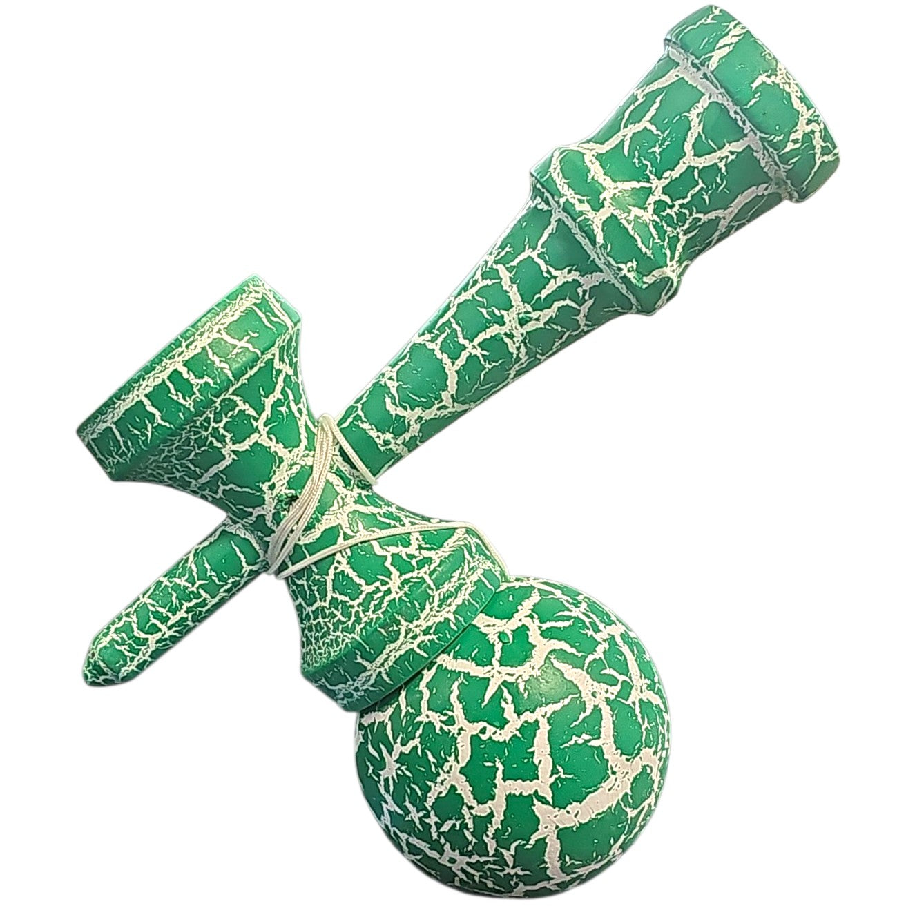 Kendama X Originala, Profesionala, Cracked, din Lemn, 18 cm, Verde/Alb