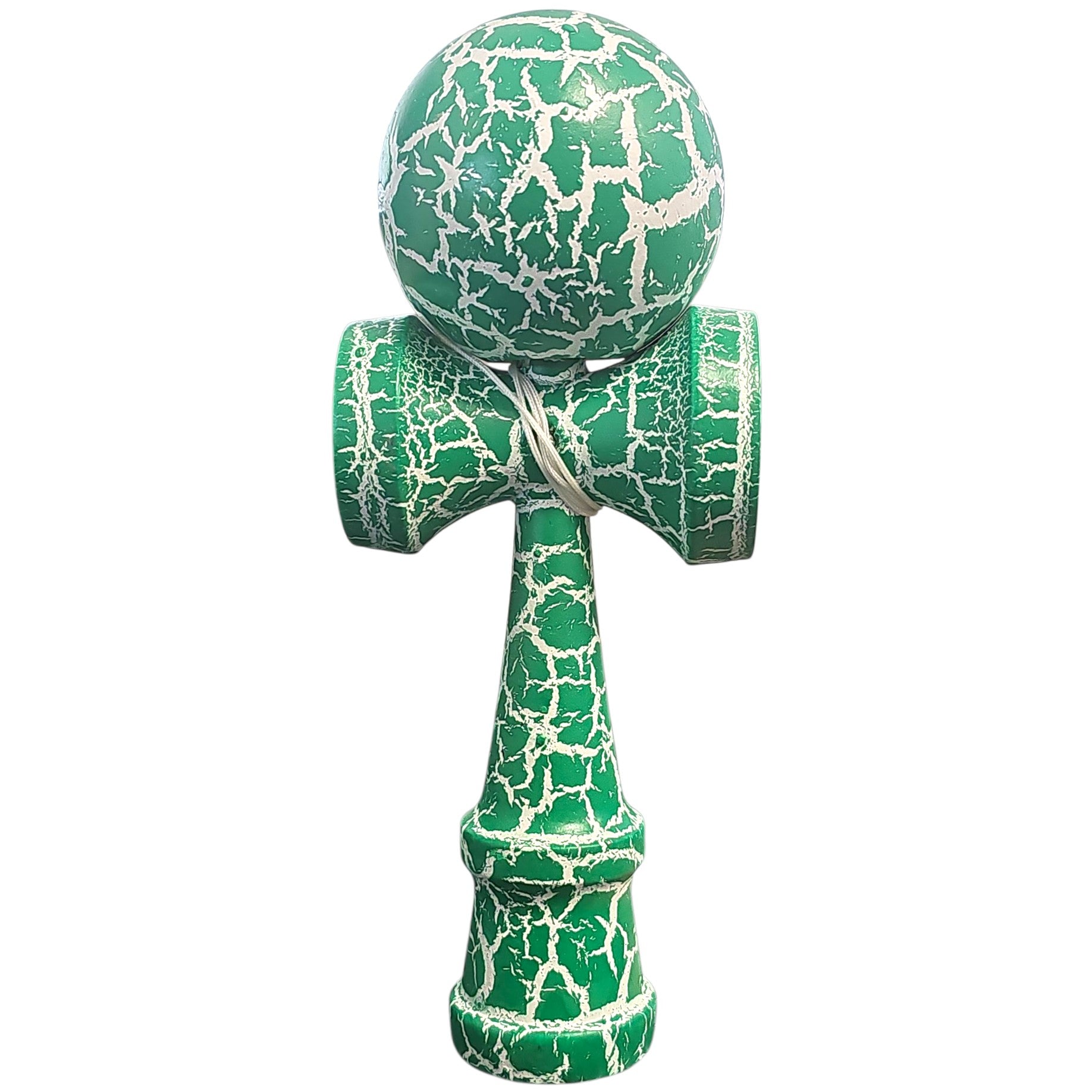Kendama X Originala, Profesionala, Cracked, din Lemn, 18 cm, Verde/Alb