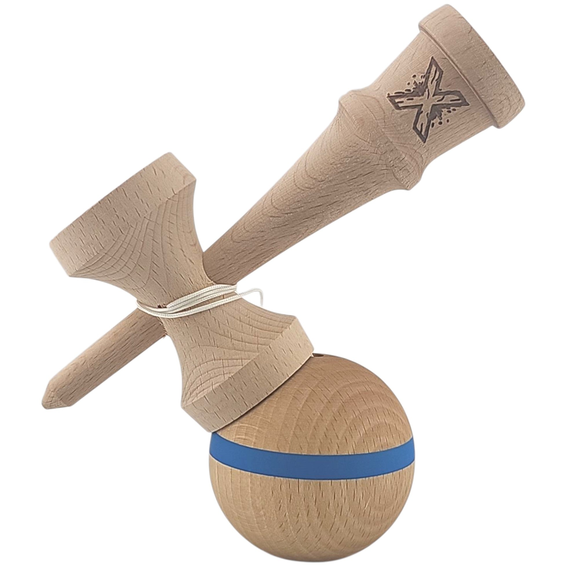 Kendama X Originala, Profesionala, din Lemn, 18 cm, Special, Model cu Dunga, Albastru