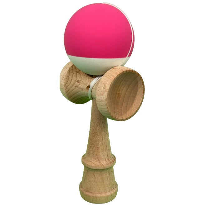 Kendama X Originala, Profesionala, din Lemn, 18 cm, Rubber Grip, Roz inchis/Alb