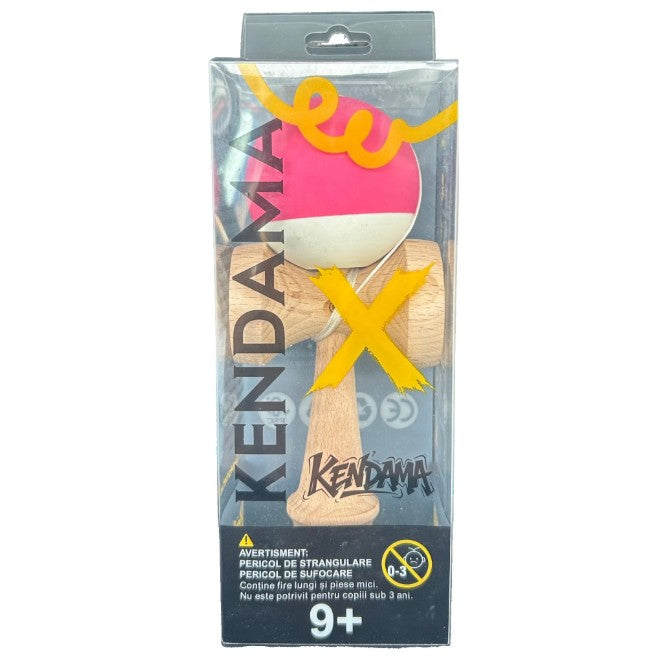 Kendama X Originala, Profesionala, din Lemn, 18 cm, Rubber Grip, Roz inchis/Alb