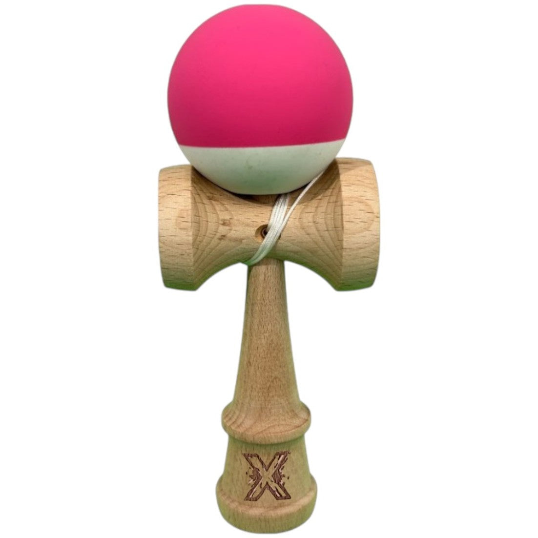 Kendama X Originala, Profesionala, din Lemn, 18 cm, Rubber Grip, Roz inchis/Alb