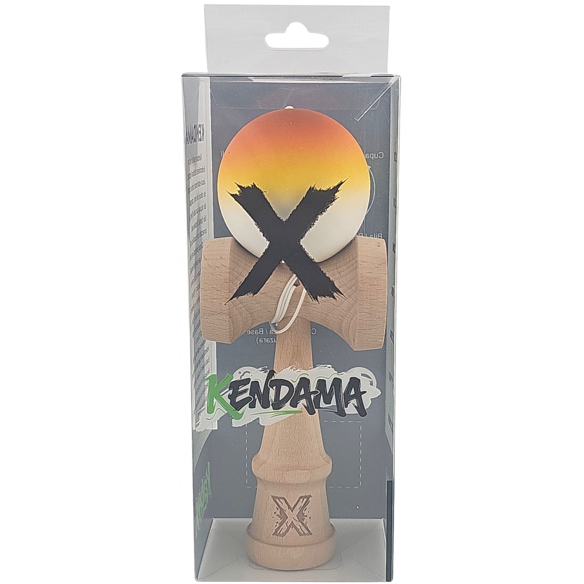 Kendama X Originala, Profesionala, din Lemn, Rubber Grip, 18 cm, Gradient Portocaliu/Galben/Alb