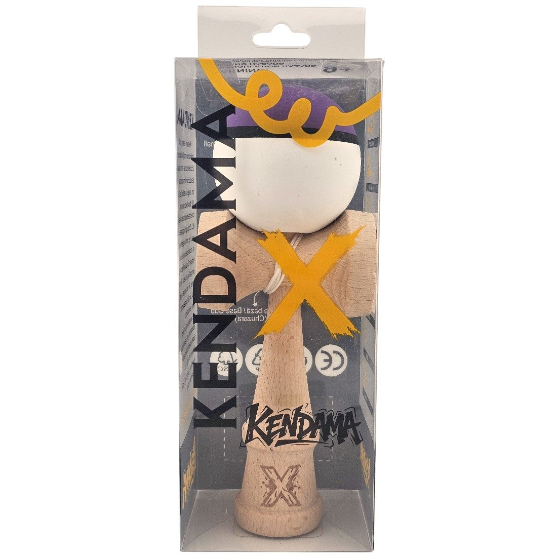 Kendama X Originala, Profesionala, din Lemn, Rubber Grip, 18 cm, Mov/Negru/Alb