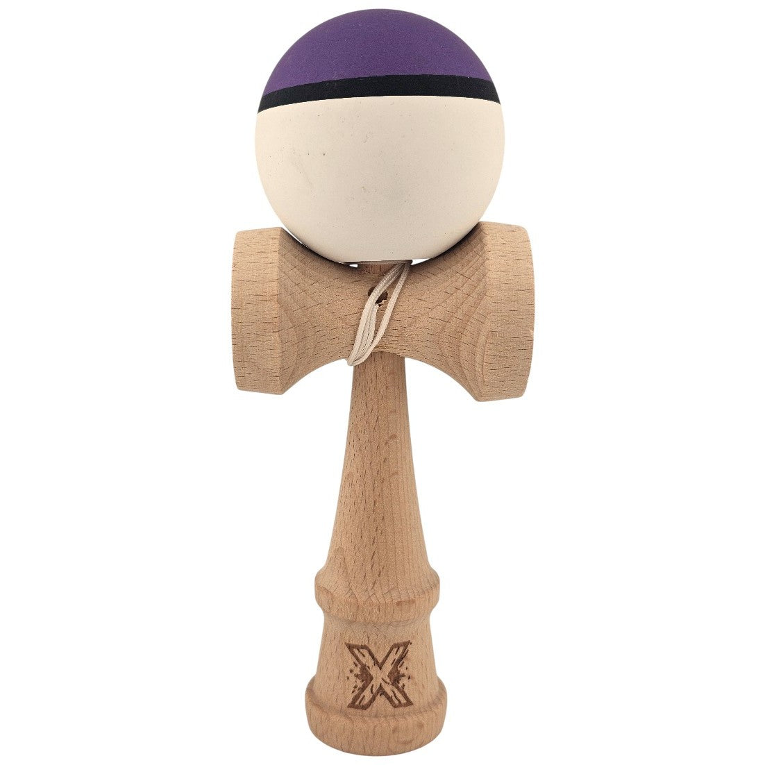 Kendama X Originala, Profesionala, din Lemn, Rubber Grip, 18 cm, Mov/Negru/Alb