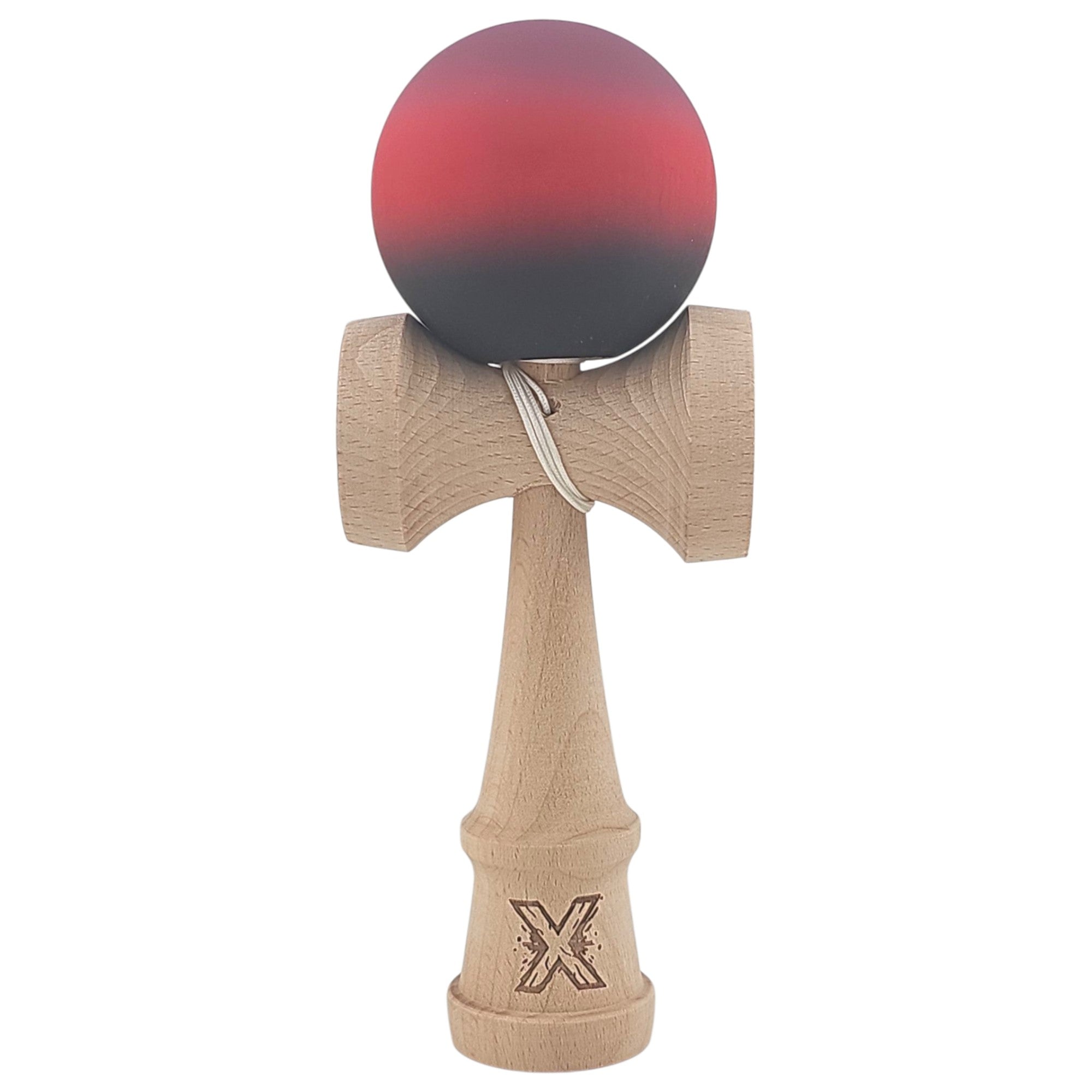 Kendama X Originala, Profesionala, din Lemn, Rubber Grip, 18 cm, Mov/Rosu/Negru