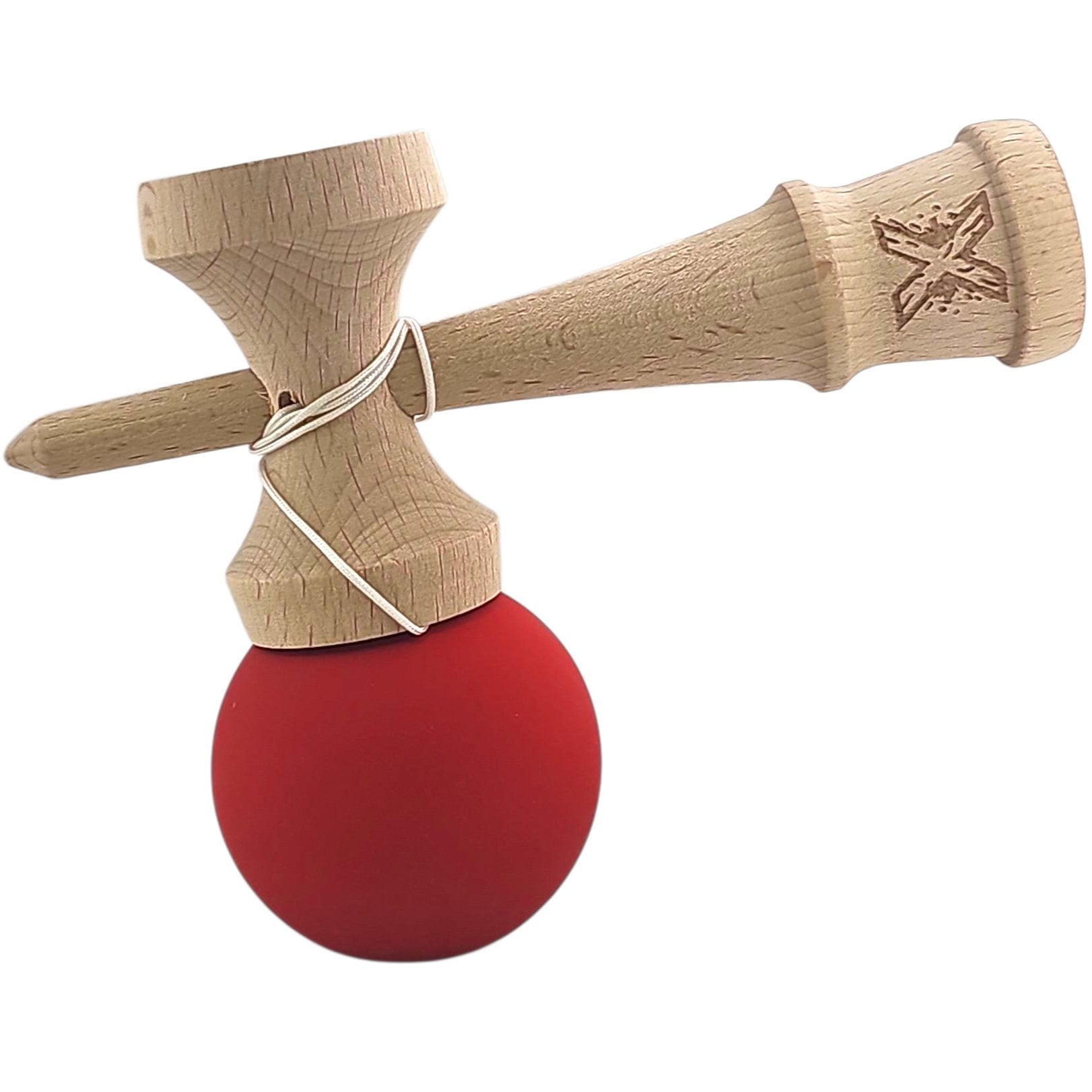 Kendama X Originala, Profesionala, din lemn, Rubber Grip, 18 cm, Rosu