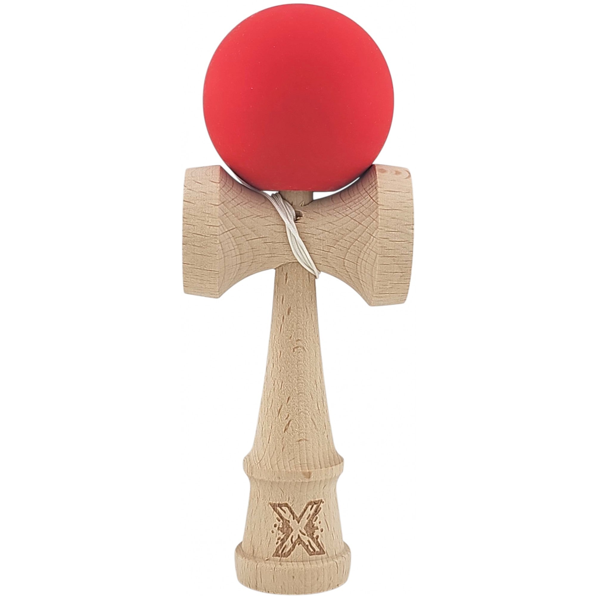 Kendama X Originala, Profesionala, din lemn, Rubber Grip, 18 cm, Rosu