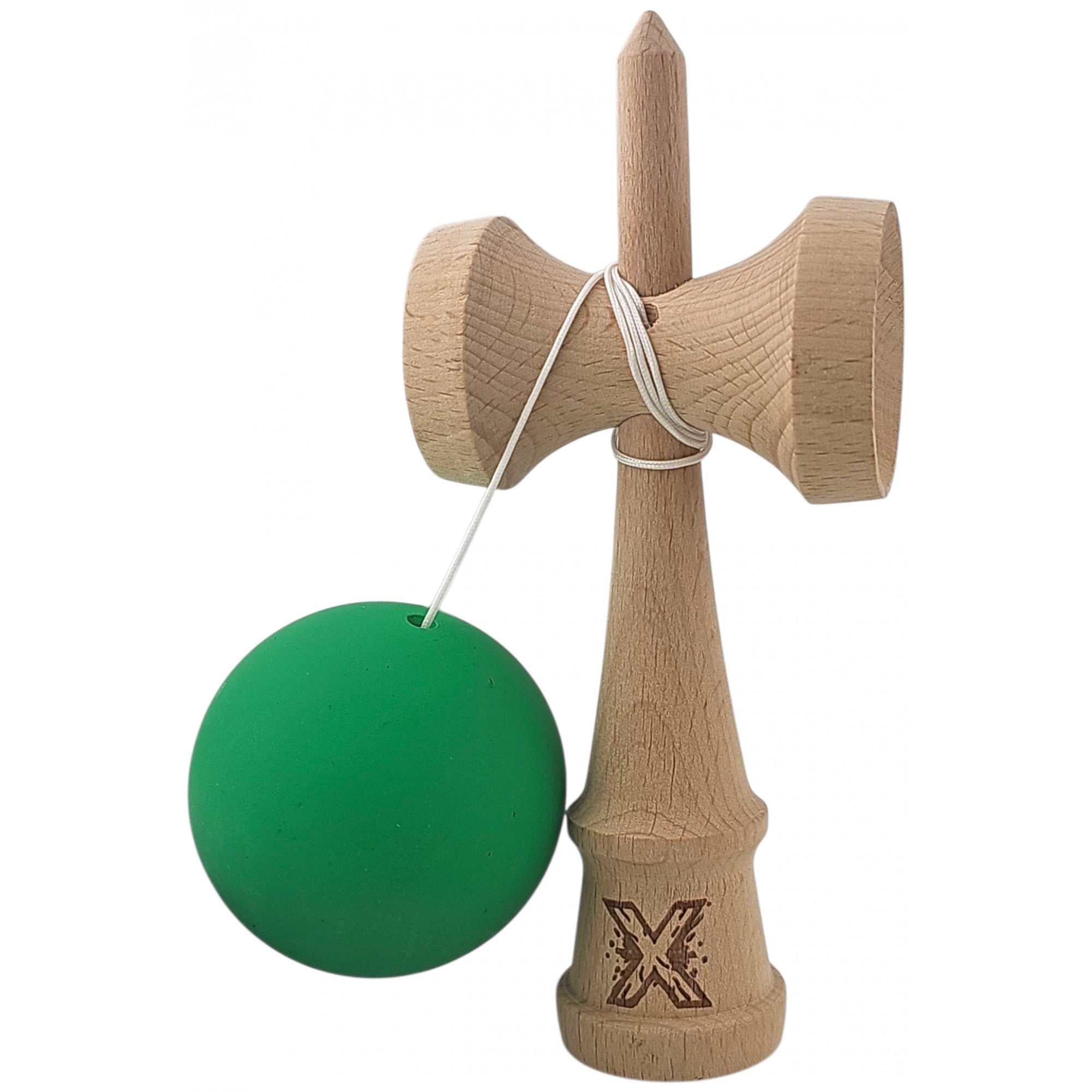 Kendama X Originala, Profesionala, din lemn, Rubber Grip, 18 cm, Verde