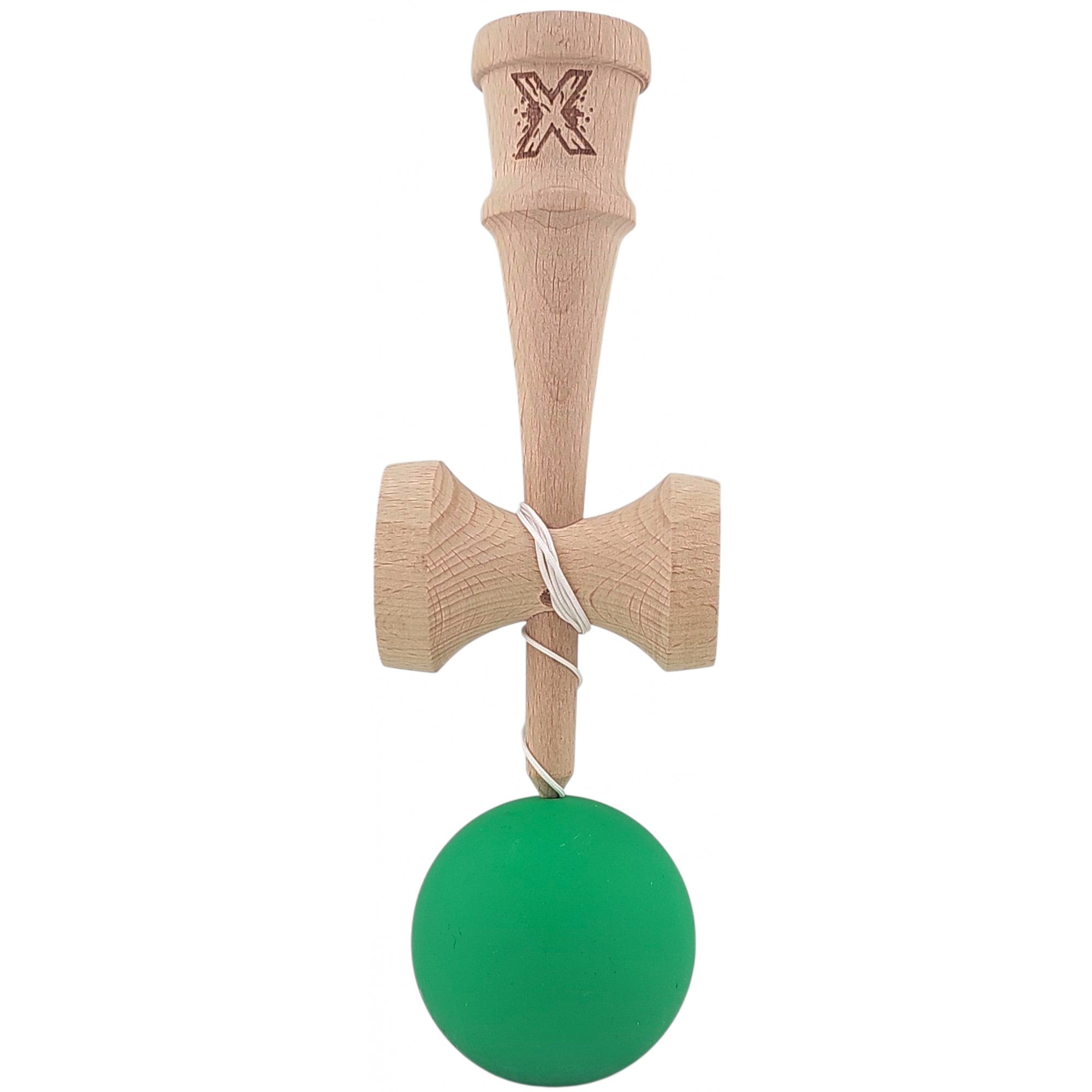Kendama X Originala, Profesionala, din lemn, Rubber Grip, 18 cm, Verde