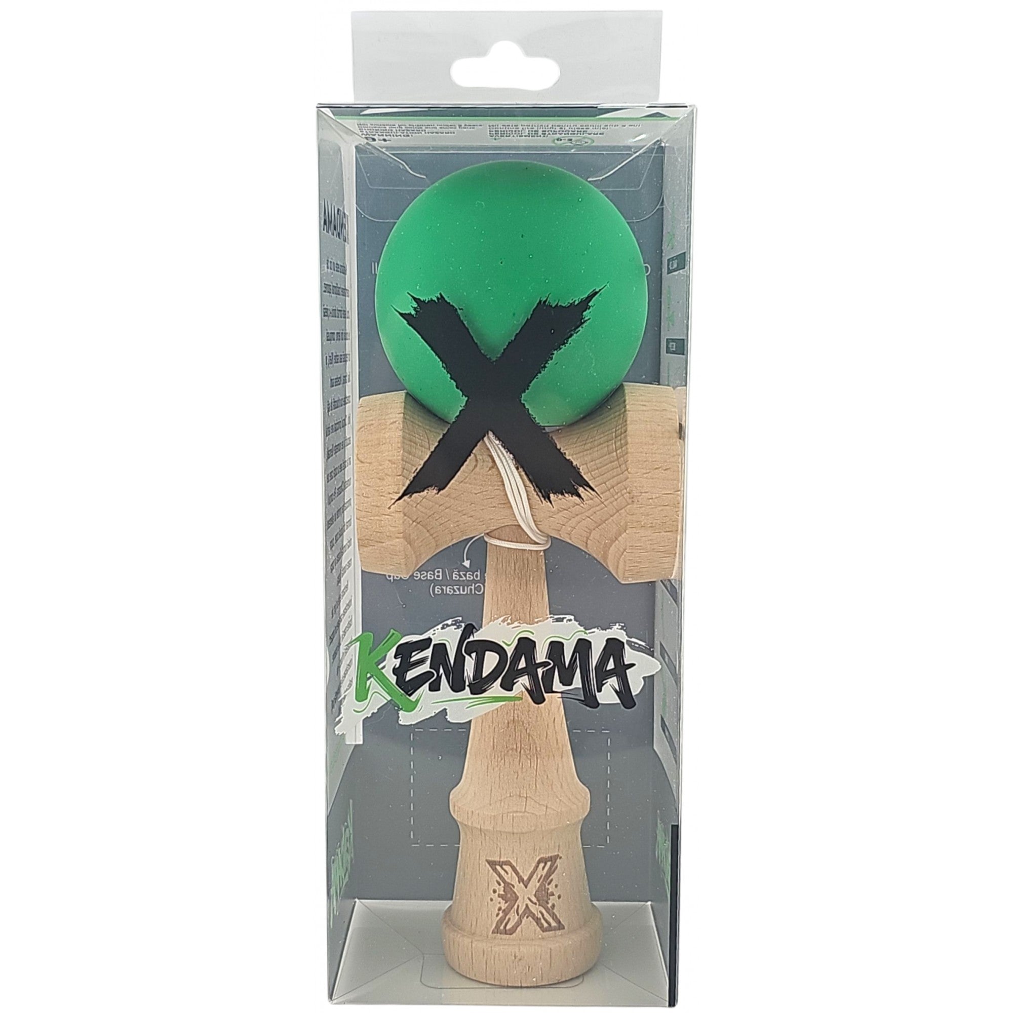 Kendama X Originala, Profesionala, din lemn, Rubber Grip, 18 cm, Verde