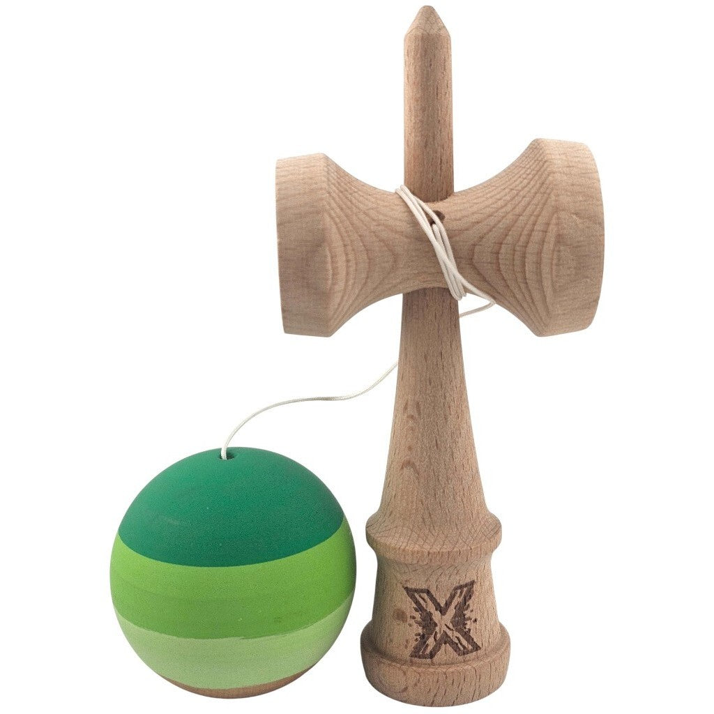 Kendama X Originala, Profesionala, din Lemn, Rubber Grip, 18 cm, Verde in 3 Culori