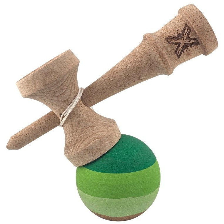 Kendama X Originala, Profesionala, din Lemn, Rubber Grip, 18 cm, Verde in 3 Culori
