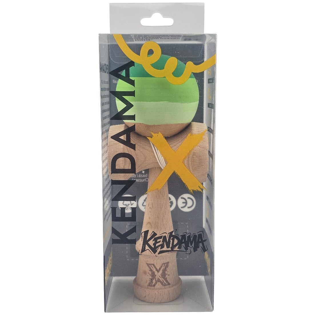 Kendama X Originala, Profesionala, din Lemn, Rubber Grip, 18 cm, Verde in 3 Culori