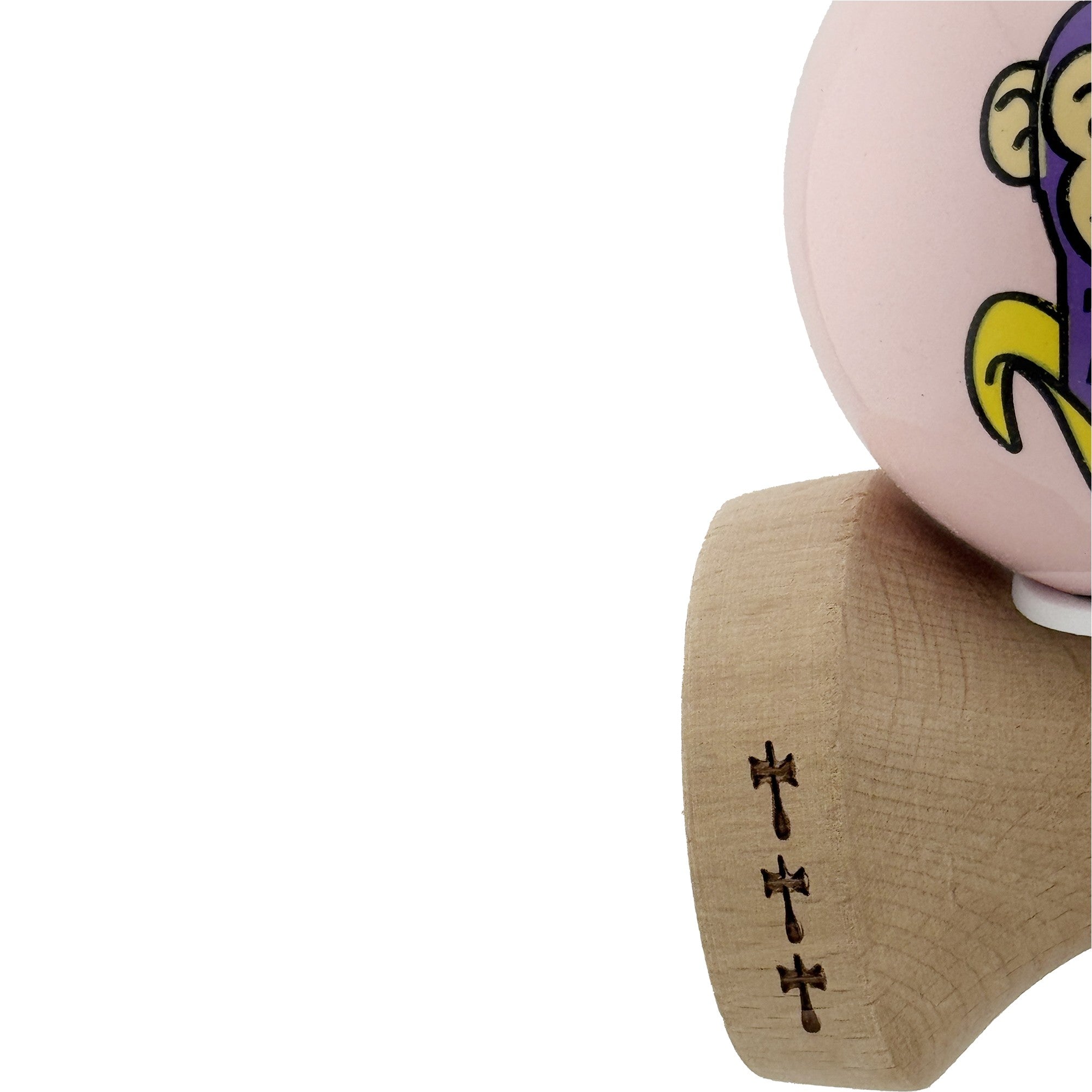 Kendama X Originala, Profesionala, Violet Monkey, Super Sticky cu Cupe Mari King Size V3, Rulment Metalic si Gaura in Baza, din Lemn 18 cm, Ata 62/65 cm, Roz