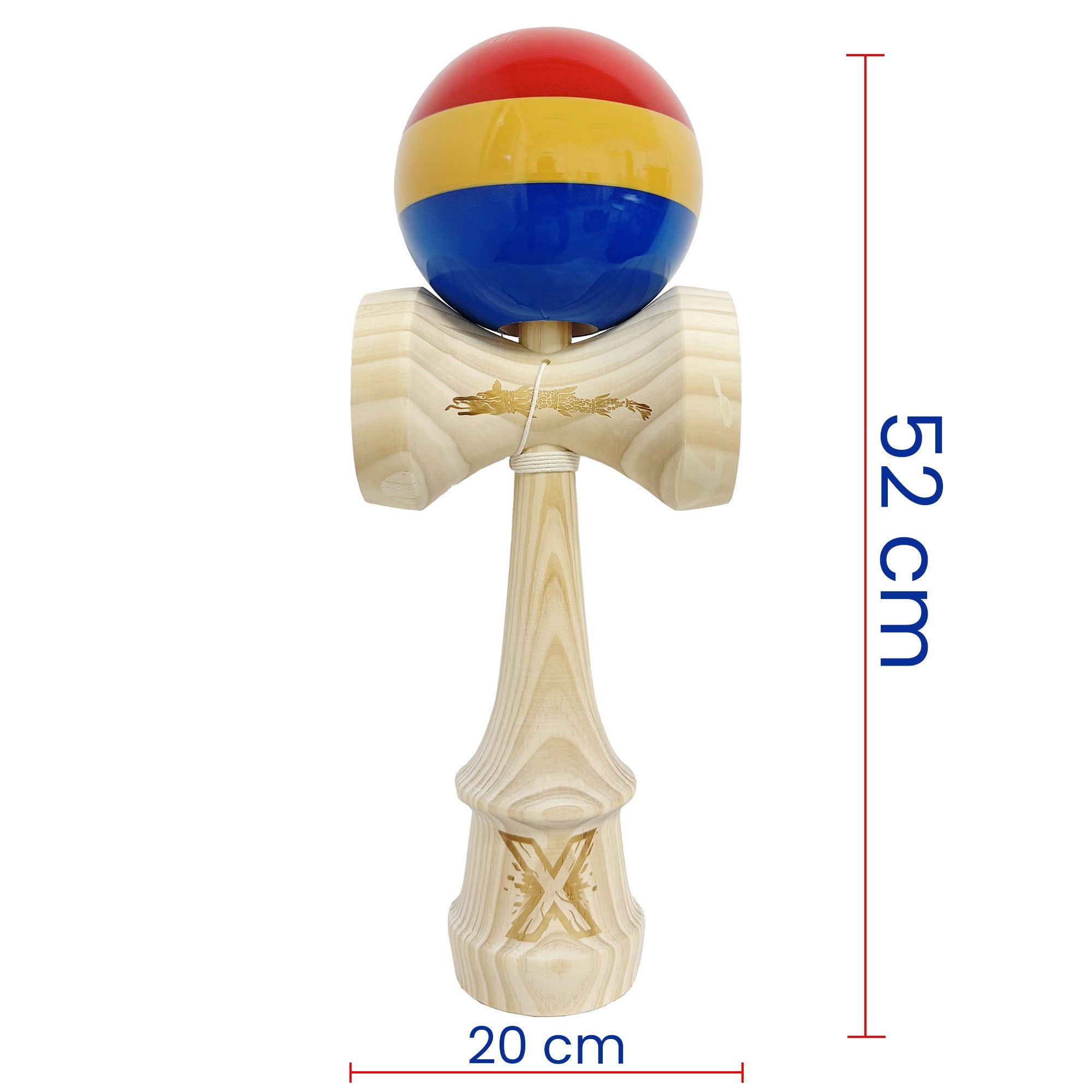 Kendama X Originala, Profesionala, Inaltime 52 cm, SUPER BIG cu Cupe KING SIZE, Bila Super Sticky, Diametrul 17 cm, din Lemn, Multicolor