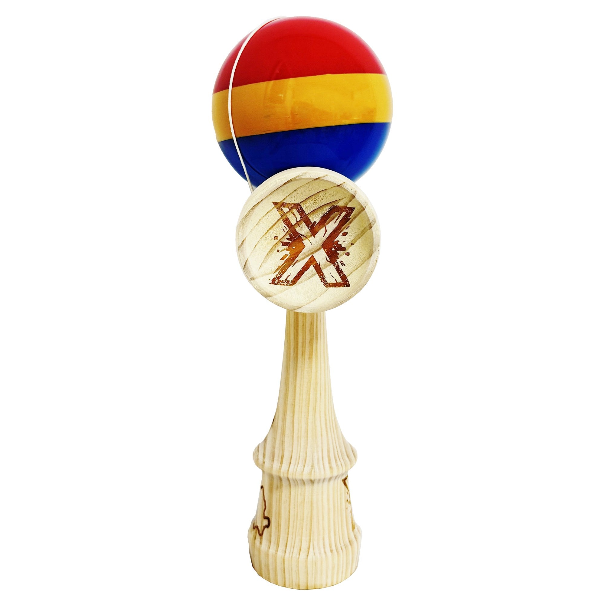 Kendama X Originala, Profesionala, Inaltime 52 cm, SUPER BIG cu Cupe KING SIZE, Bila Super Sticky, Diametrul 17 cm, din Lemn, Multicolor