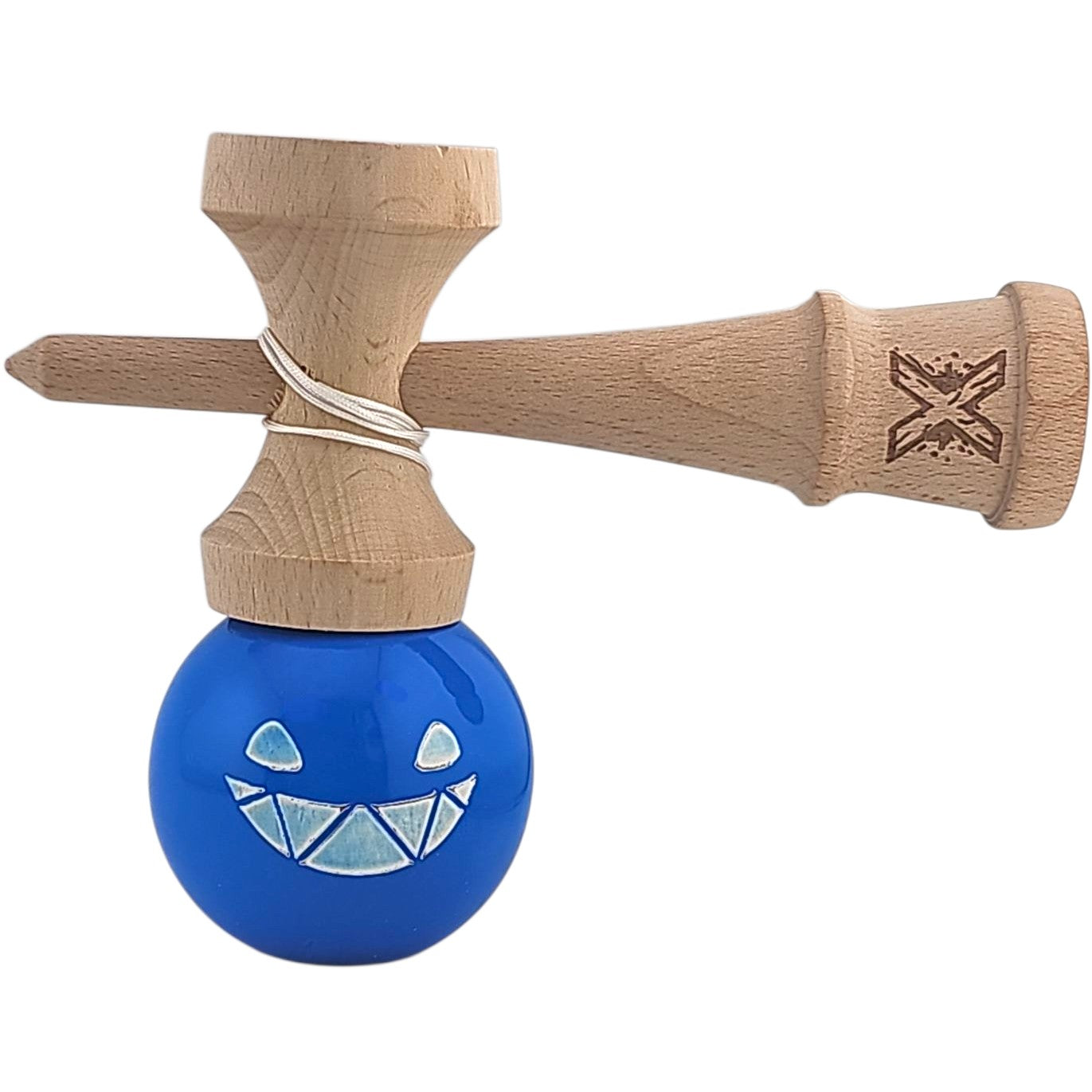 Kendama X Originala, Profesionala Limited Crazy Smile, din Lemn, Super Sticky, 18 cm, Albastru