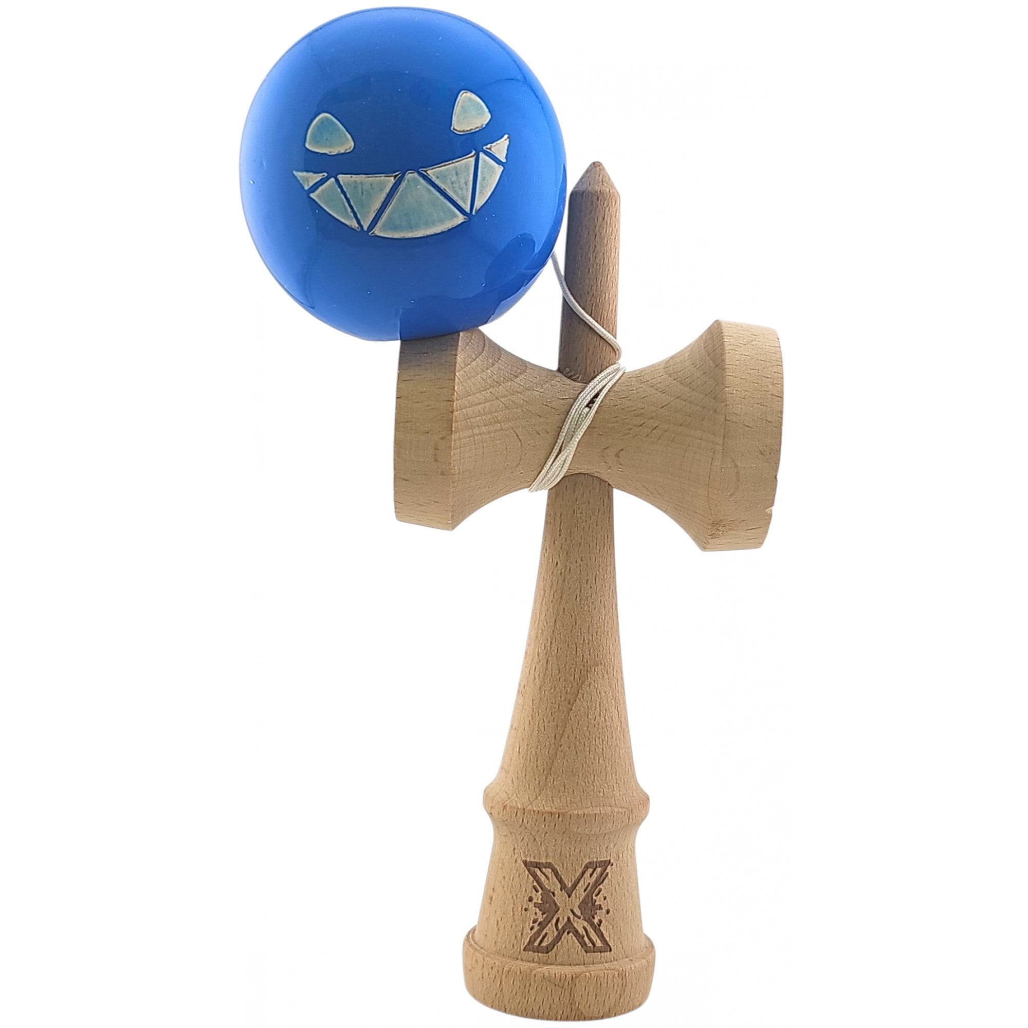Kendama X Originala, Profesionala Limited Crazy Smile, din Lemn, Super Sticky, 18 cm, Albastru