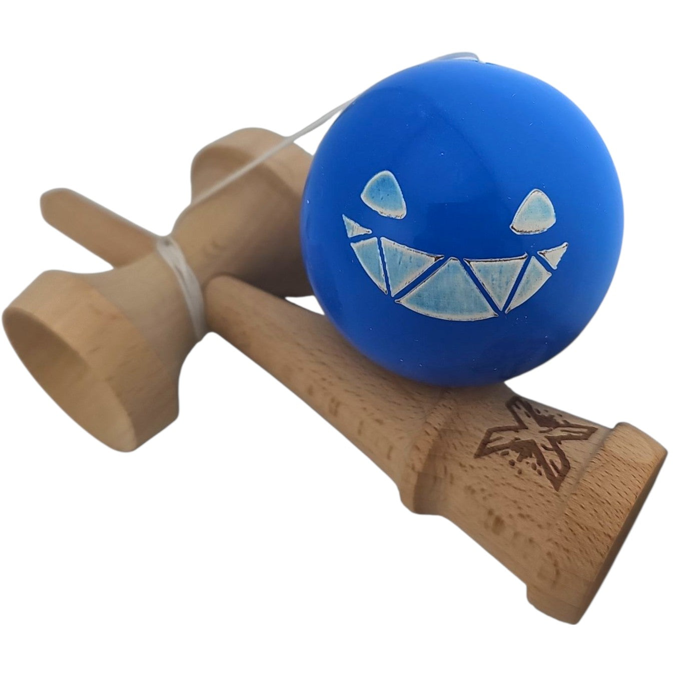 Kendama X Originala, Profesionala Limited Crazy Smile, din Lemn, Super Sticky, 18 cm, Albastru