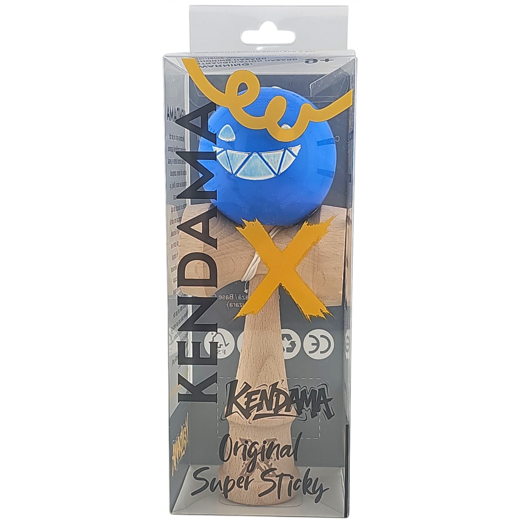 Kendama X Originala, Profesionala Limited Crazy Smile, din Lemn, Super Sticky, 18 cm, Albastru