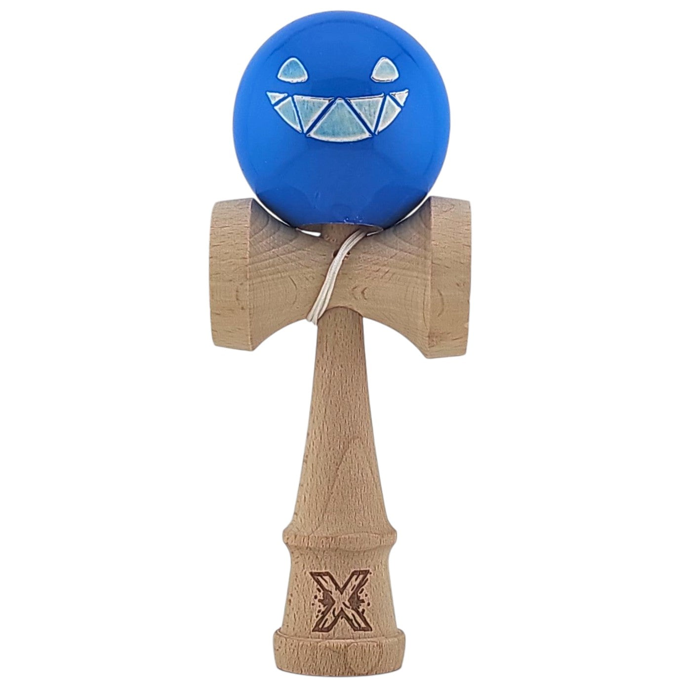 Kendama X Originala, Profesionala Limited Crazy Smile, din Lemn, Super Sticky, 18 cm, Albastru