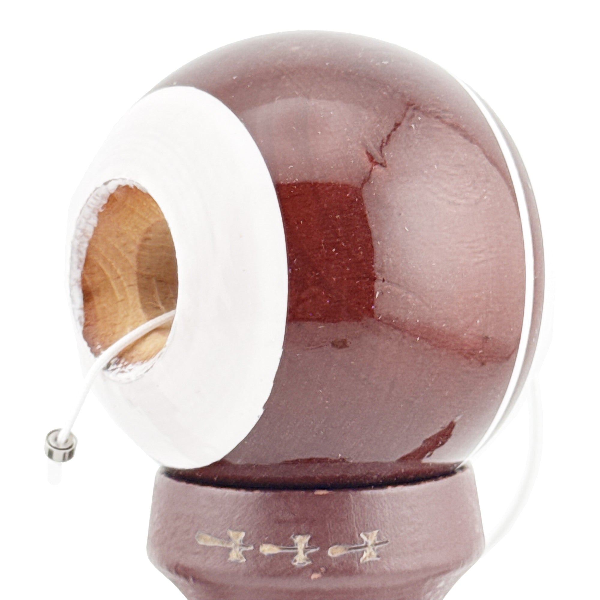 Kendama X Originala, Profesionala, Super Sticky Legendary, Rulment Metalic cu Ata 55 cm, Alb/Maro