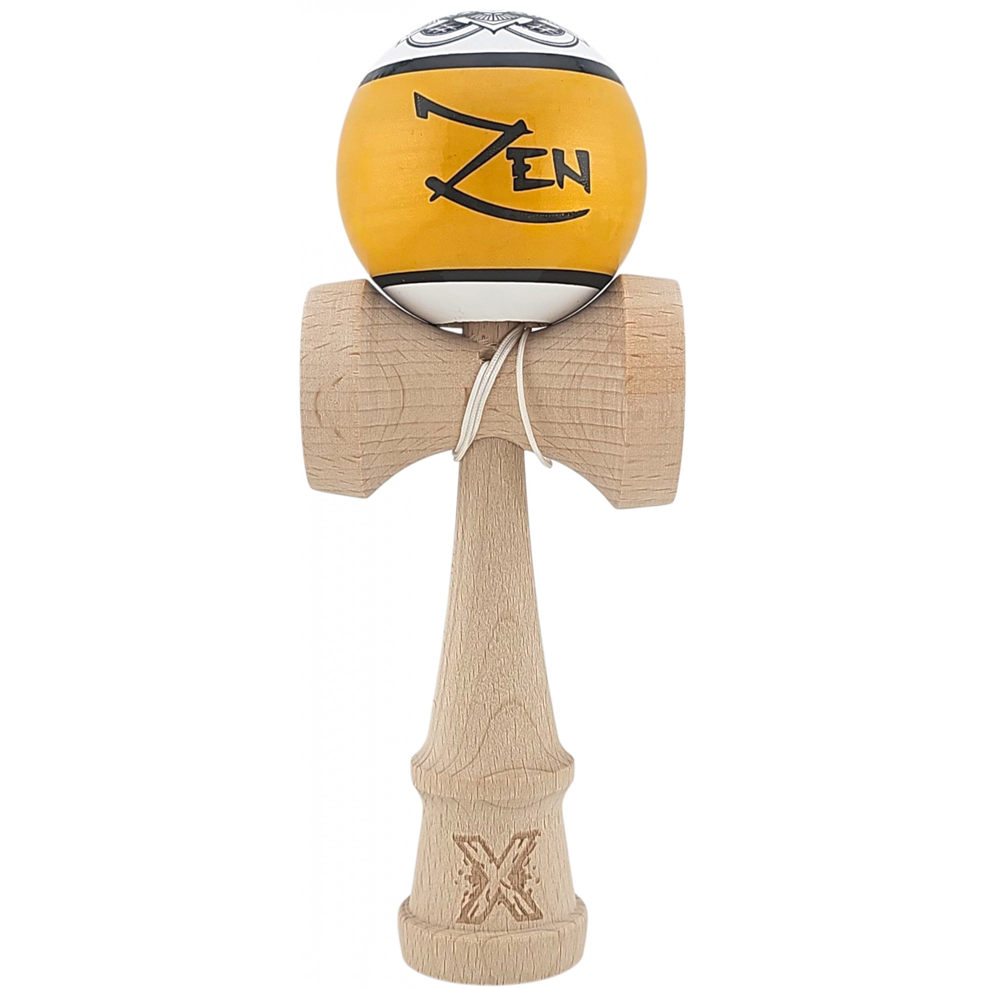 Kendama X Originala, Profesionala, Zen, din Lemn, Super Sticky, 18 cm, Auriu/Alb/Negu