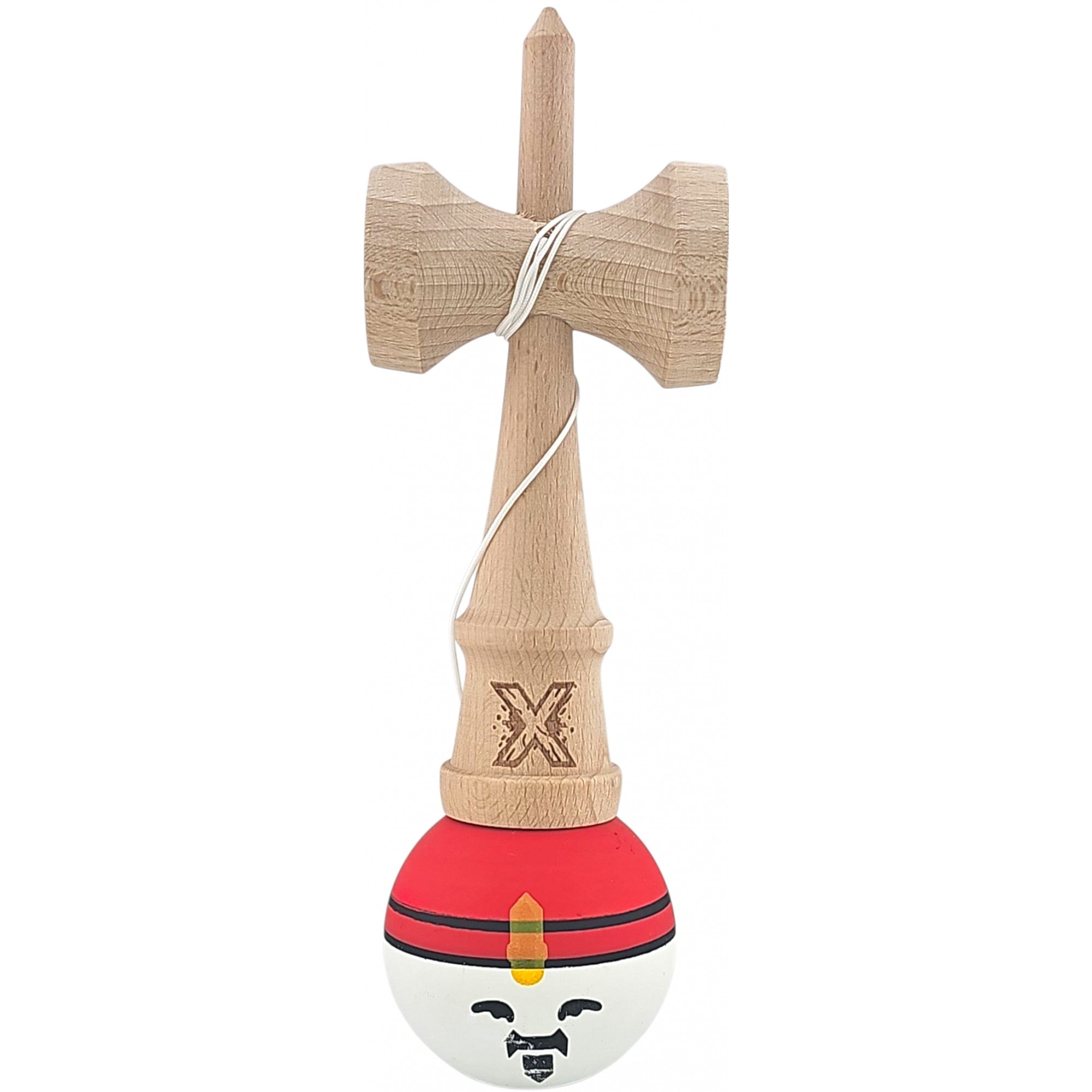 Kendama X Originala, Profesionala, Rege, din Lemn, 18 cm, Rosu/Alb/Galben