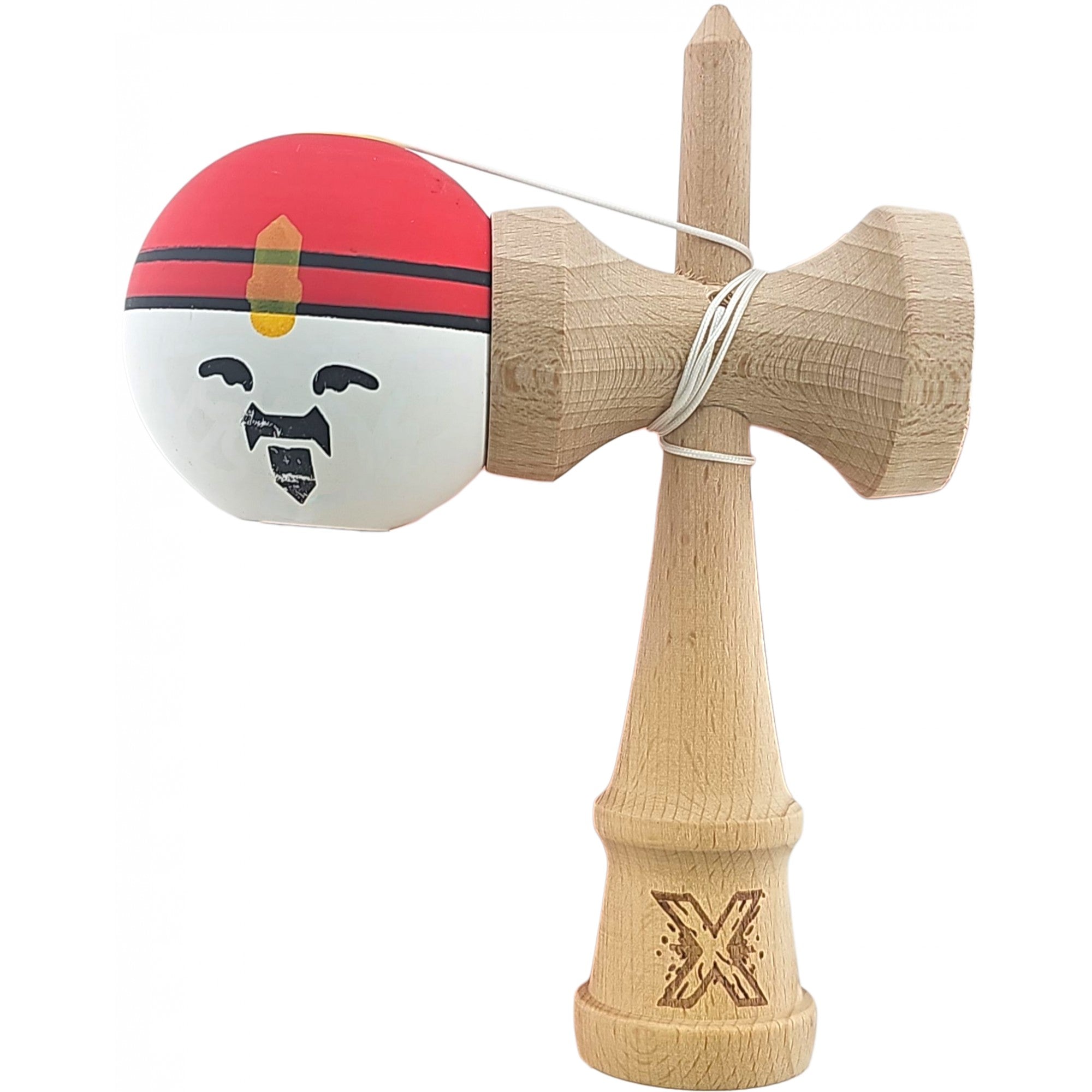 Kendama X Originala, Profesionala, Rege, din Lemn, 18 cm, Rosu/Alb/Galben