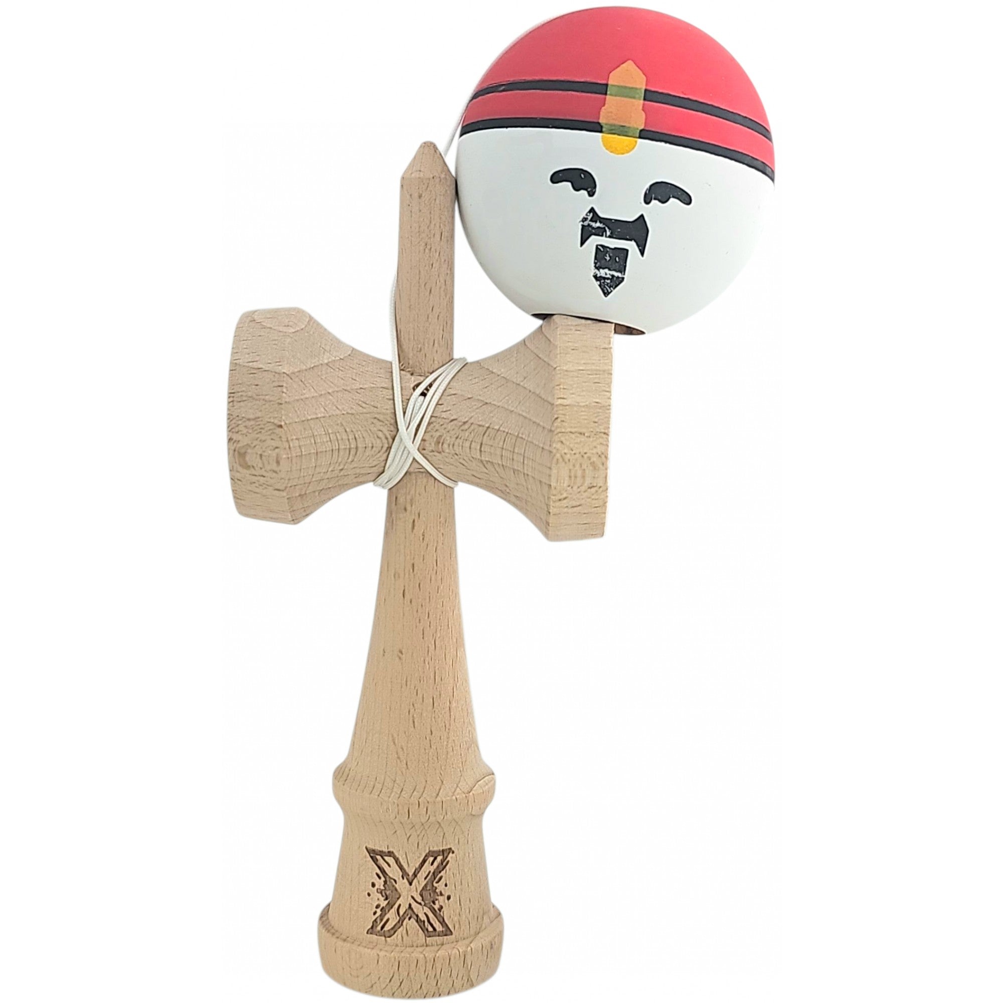 Kendama X Originala, Profesionala, Rege, din Lemn, 18 cm, Rosu/Alb/Galben