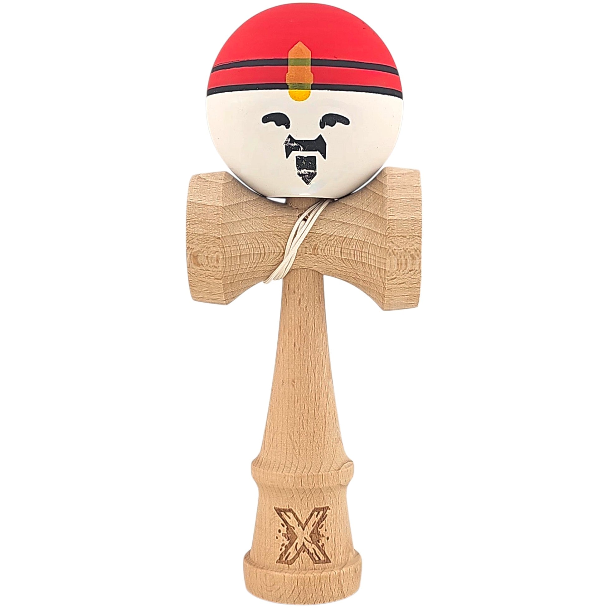 Kendama X Originala, Profesionala, Rege, din Lemn, 18 cm, Rosu/Alb/Galben