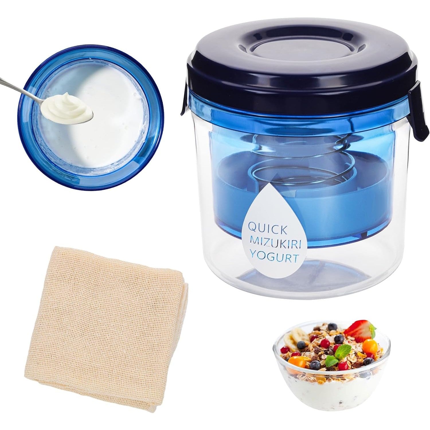Kit Presa Pentru Branza, Filtru de Iaurt, Strecuratoare de Iaurt Grecesc, Filtru de Lapte, 15x14x15 cm, Albastru