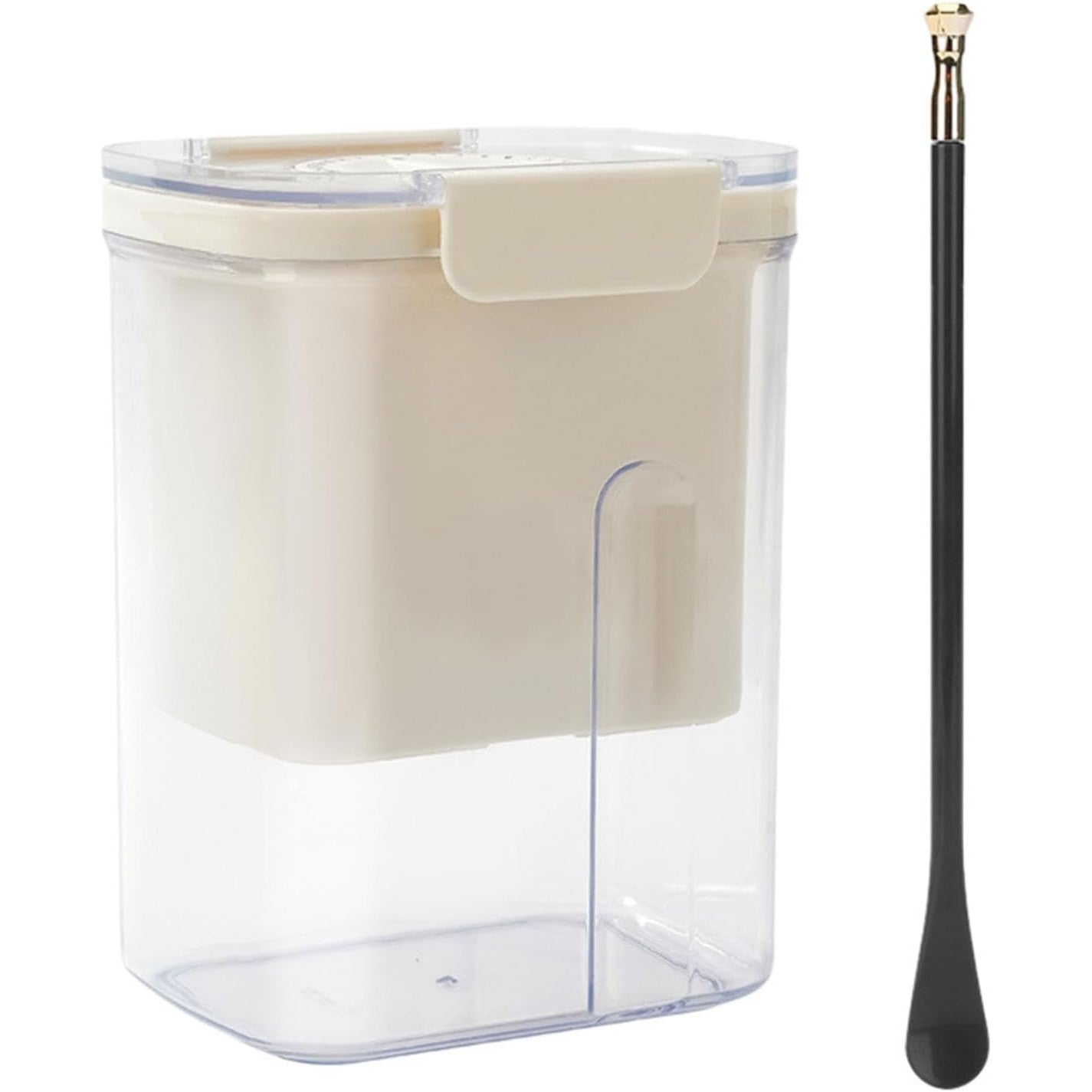 Kit Presa Pentru Branza, Filtru de Iaurt, Strecuratoare de Iaurt Grecesc, Filtru de lapte, 18x9.7x13 cm, Lingura Neagra 20x1.6 cm, Alb