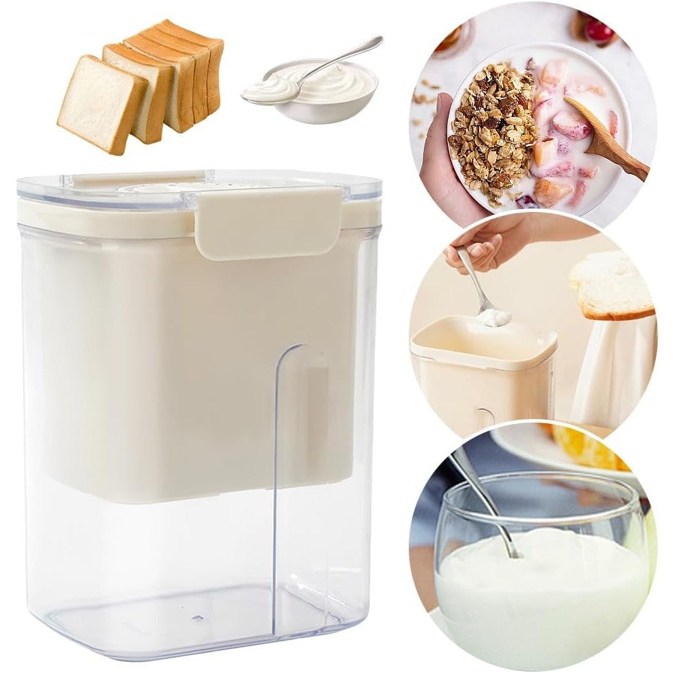 Kit Presa Pentru Branza, Filtru de Iaurt, Strecuratoare de Iaurt Grecesc, Filtru de lapte, 18x9.7x13 cm, Lingura Alba 20x1.6 cm, Alb