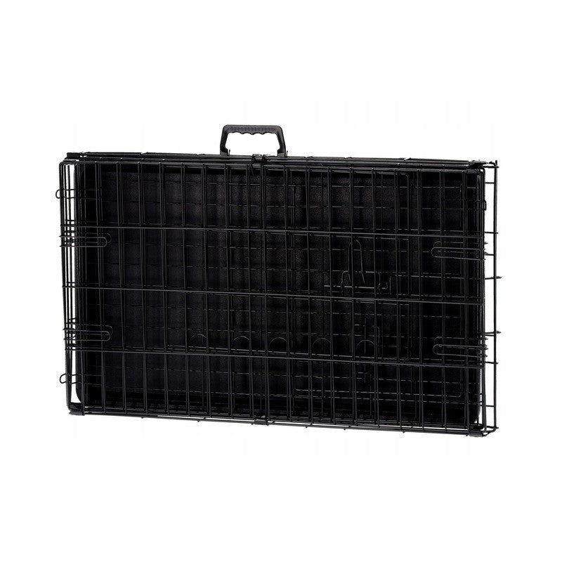 Cusca metalica pentru caine L, pliabila, cu tava detasabila si maner, 76x45x51 cm, negru