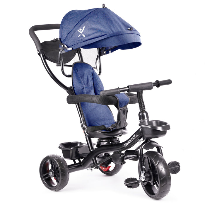 Tricicleta 3in1 105x52x94 cm, cu sezut rotativ 360°, roti fara aer, copertina reglabila, bleumarin - BazarOltenia