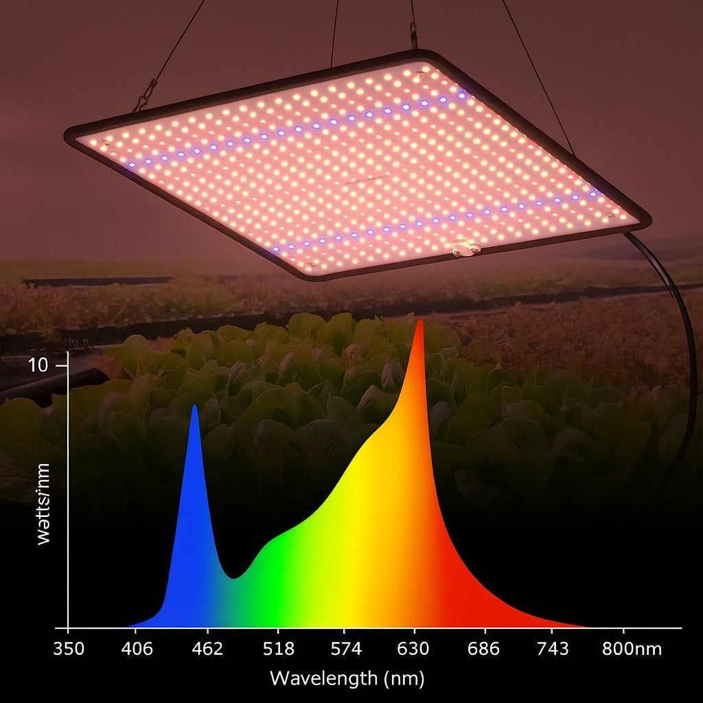 Lampa Crestere Plante, Model Keel Edge, 500 LED, 85-265 V, 45 W, Spectru Alb Cald, Rosu si Albastru, 30 x 30 cm, Negru