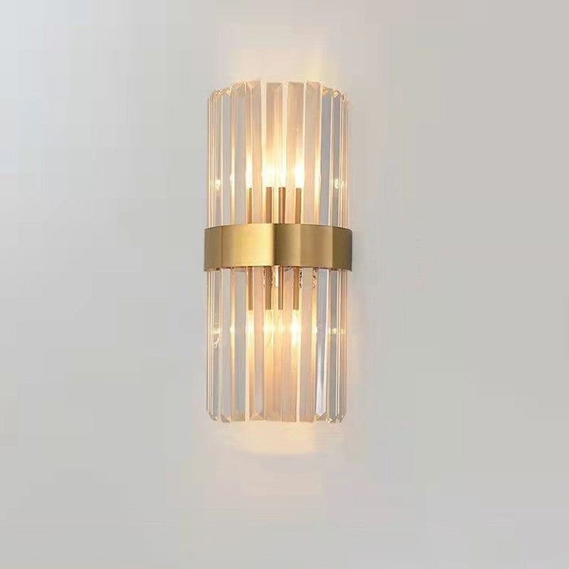 Lampa de Perete in Interior, Lampa de Lux pentru Decor de Interior, Corp de Iluminat Tip aplica, din Inox Auriu si Cristal, Lumina Calda Rece Neutra, 35 x 18 cm, Ideal pentru Camere Mici si Medii, Transparent Auriu