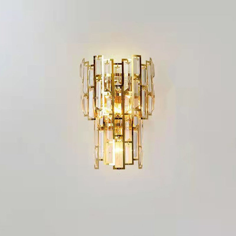 Lampa de Perete in Interior, Lampa de Lux pentru Decor de Interior, Corp de Iluminat Tip aplica, din Inox Auriu si Cristal, Lumina Calda Rece Neutra, 39x24 cm, Ideal pentru Camere Mici si Medii, Auriu