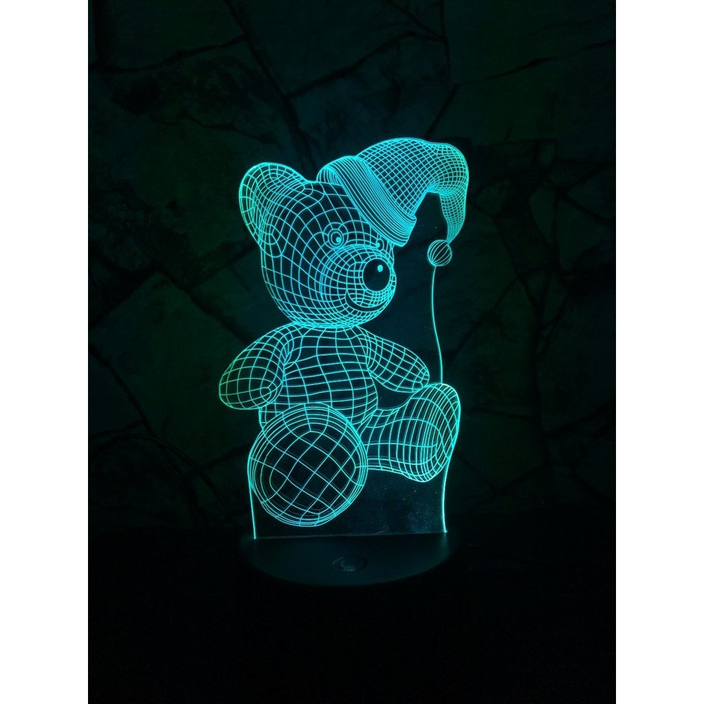 Lampa de Veghe cu Telecomanda si Baterii/USB 3D Model Ursulet Multicolor