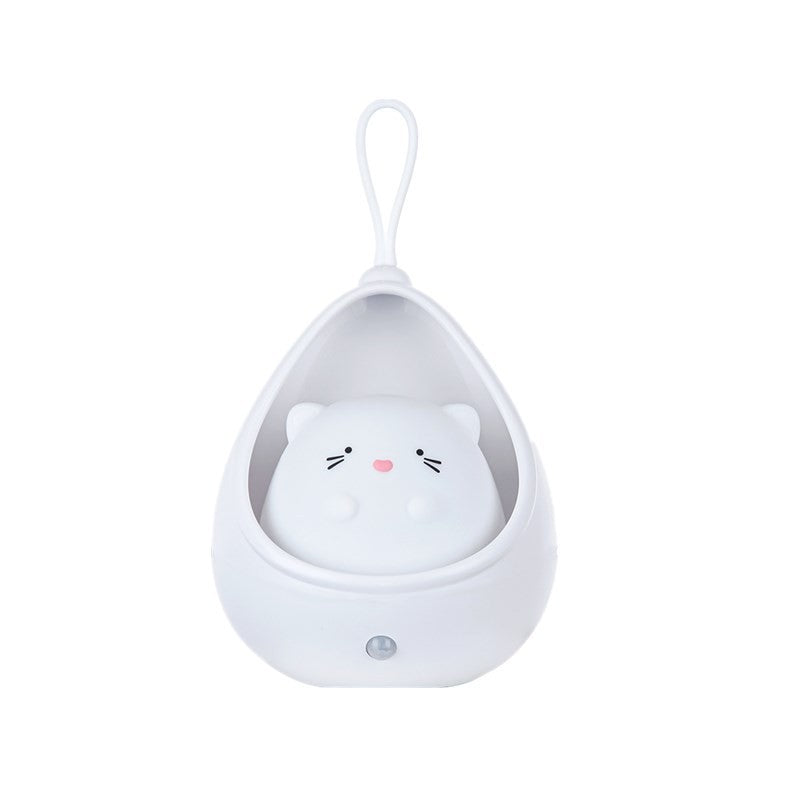 Lampa de Veghe, Portabila, cu 2 Moduri de Functionare, Silicon Non-Toxic, Reincarcabila USB, Senzor Miscare, Model Pisica, Alb