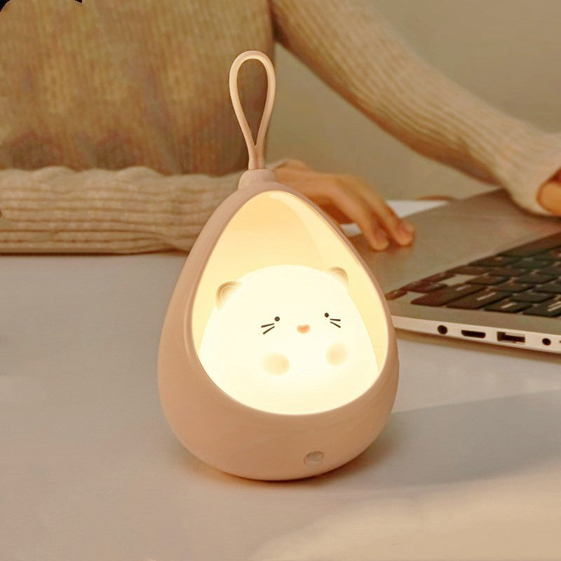 Lampa de Veghe, Portabila, cu 2 Moduri de Functionare, Silicon Non-Toxic, Reincarcabila USB, Senzor Miscare, Model Pisica, Alb