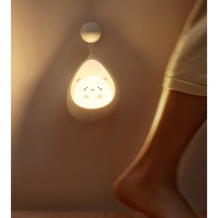 Lampa de Veghe, Portabila, cu 2 Moduri de Functionare, Silicon Non-Toxic, Reincarcabila USB, Senzor Miscare, Model Pisica, Alb