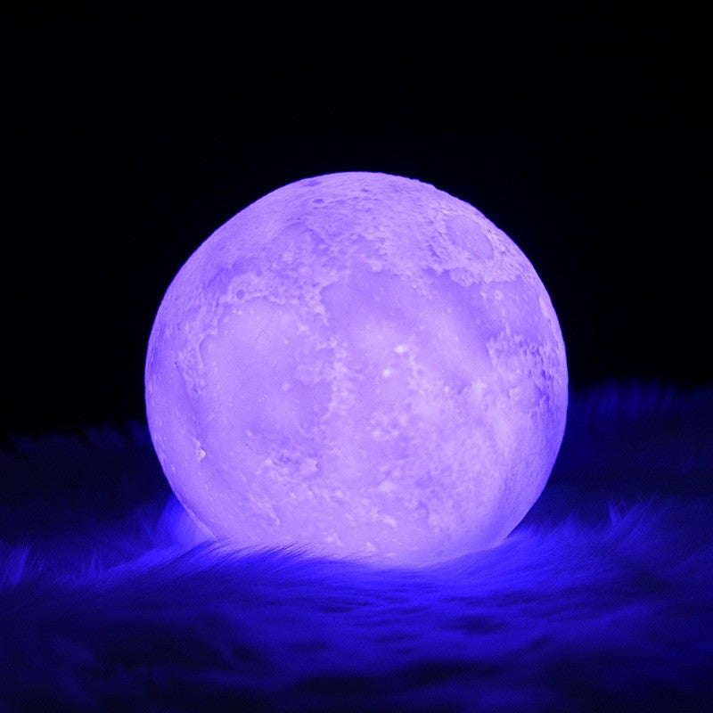 Lampa de veghe luna 3D Moon Light, lumina multicolora cu LED, 7 culori,schimbare culoare prin atingere, alimentare baterii, fara acumulator, stand din plastic inclus, 15 cm
