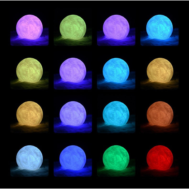 Lampa de veghe luna 3D Moon Light, lumina multicolora cu LED, 7 culori,schimbare culoare prin atingere, alimentare baterii, fara acumulator, stand din plastic inclus, 15 cm